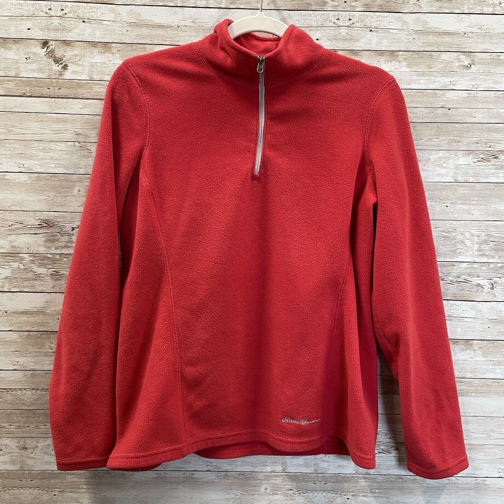 Eddie Bauer Womens S Polar Fleece Sweatshirt Red Pullover 1/4‎ Zip Long Sleeve